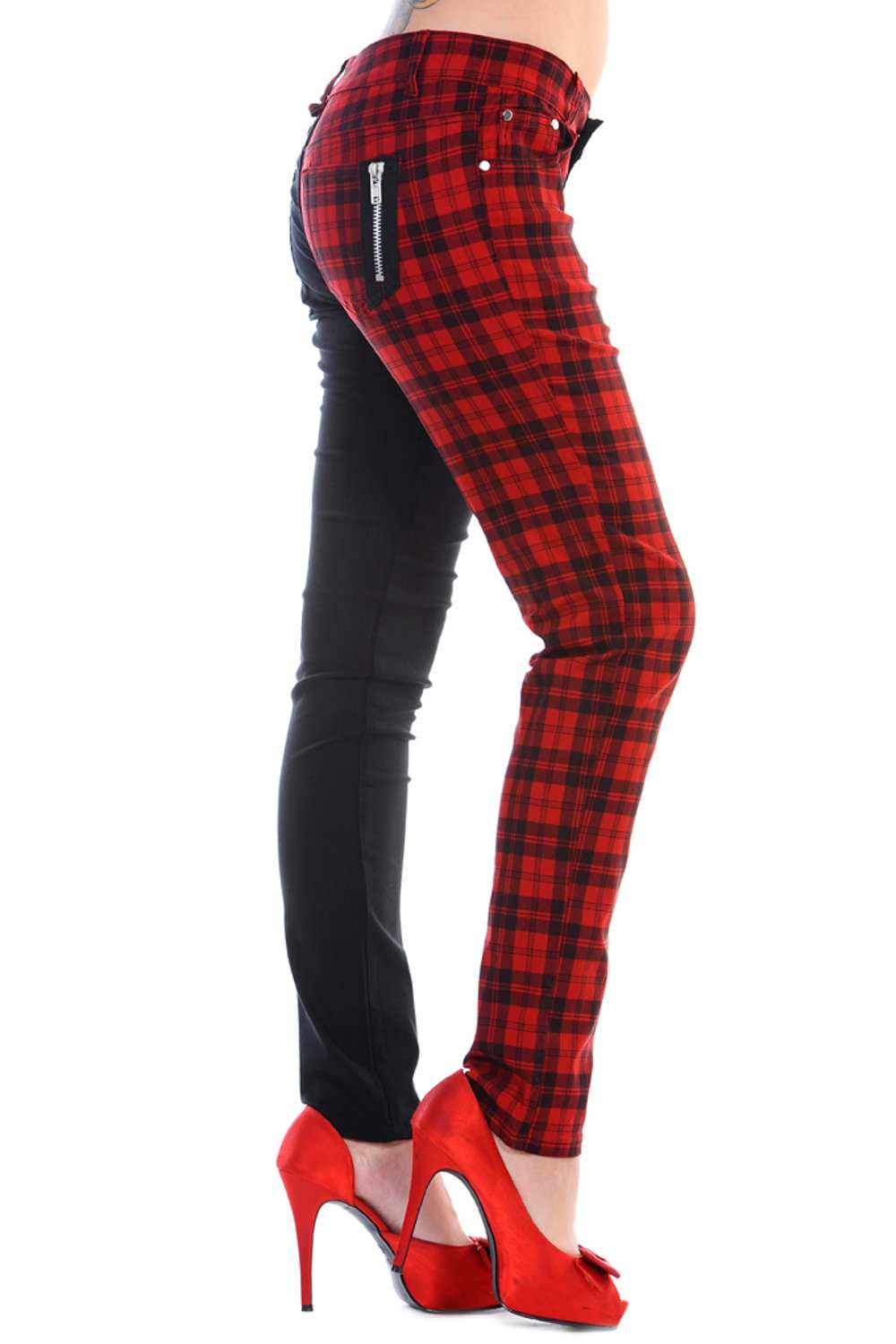 Tartan-Black Jeans, schwarz/rot – Bild 2
