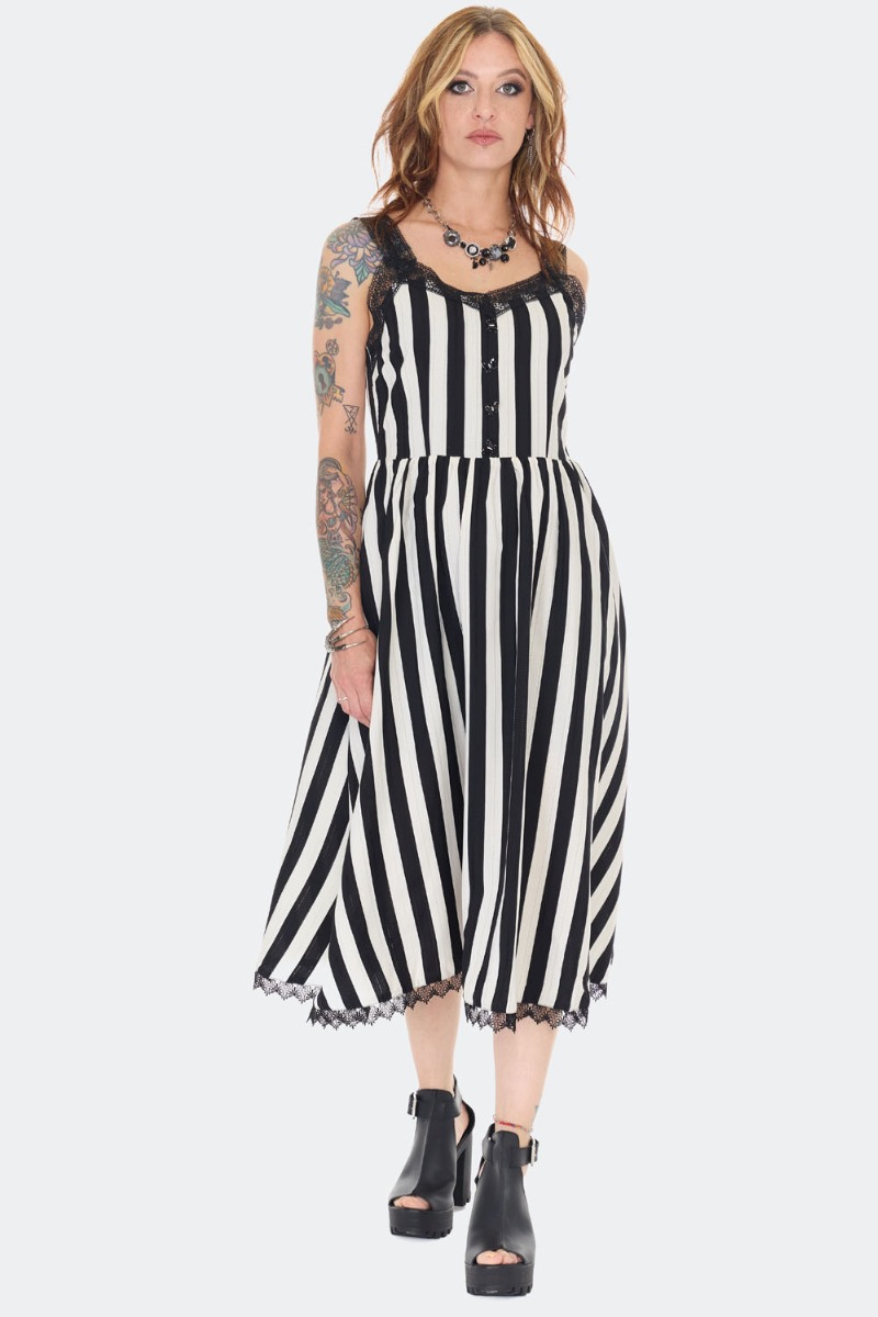 Gothic Striped Midi Dress