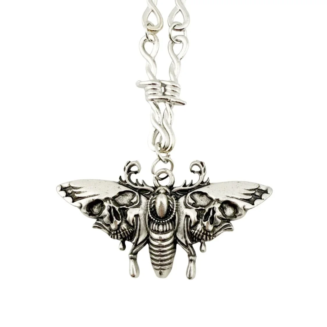 Stacheldraht-Halskette "Moth with Skulls"