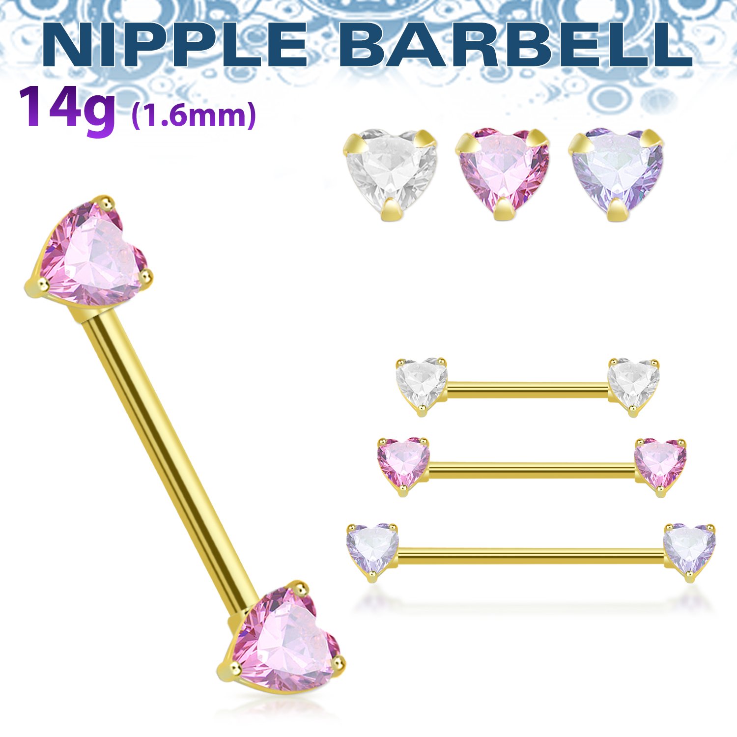 Brustwarzenpiercing "Herzkristall", Chirurgenstahl 316L