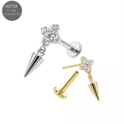 Piercingstecker "Kristallblume mit Anhänger", Titan