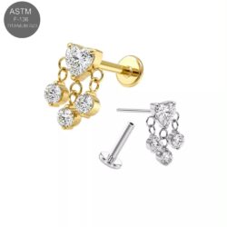 Piercingstecker "Kristallherz mit Anhänger", Titan