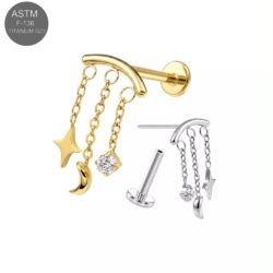Piercingstecker "Mond und Sterne", Titan